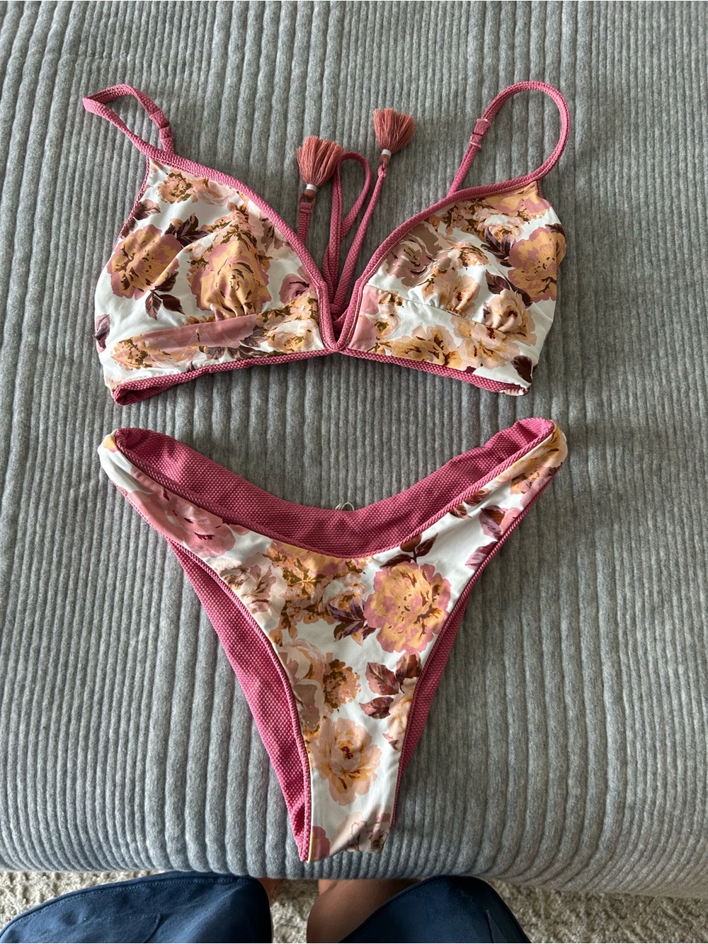 Maaji Pink Floral Tasseled Bikini Set